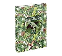 Baagl Carpeta para mochila escolar A5 - Carpeta para niños con goma elástica y solapas interiores - Carpeta con cierre de goma para niños (Dinosaurs)