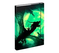 Baagl Carpeta para mochilas escolares A4 - Carpeta para niños con goma elástica y solapas internas, carpeta con goma elástica para niños (dragón)