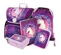 Baagl Ergo - Mochila escolar para niño (5 piezas, a partir de 1ª clase, ergonómica, con correa para el pecho, caballo, Juego de mochila escolar