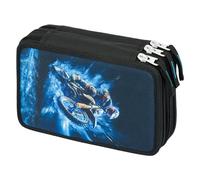 Baagl Estuche de 3 compartimentos para niños y niñas, estuche escolar, estuche escolar, estuche escolar, estuche para lápices, Moto, Estuche para