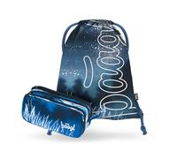 Baagl Estuche y bolsa de deporte Set de 2 piezas para niños y niñas, estuche escolar con 3 compartimentos y bolsa de gimnasio resistente, estuche para niños y adolescentes, acero, Juego de 2 piezas en