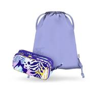 Baagl Estuche y bolsa de deporte Set de 2 piezas para niños y niñas, estuche escolar con 3 compartimentos y bolsa de gimnasio resistente, estuche para niños y adolescentes, violeta, Juego de 2 piezas