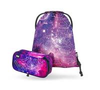 Baagl Estuche y bolsa de deporte Set de 2 piezas para niños y niñas, estuche escolar y bolsa de deporte, estuche para lápices, bolsa de gimnasio, estuche para niños y adolescentes, Galaxia, Juego de 2