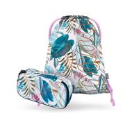 Baagl Estuche y bolsa de deporte Set de 2 piezas para niños y niñas, estuche escolar y bolsa de deporte, estuche para lápices, bolsa de gimnasio, estuche para niños y adolescentes, Hojas, Juego de 2