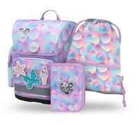 Baagl Juego de 3 mochilas escolares Ergo para 1ª clase, mochila ergonómica para escuela primaria con correa para el pecho, candy, Juego de mochila escolar