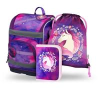 Baagl Juego de 3 mochilas escolares para niños y niñas (mochila escolar Zippy para 1ª clase, estuche, bolsa de gimnasia), mochila escolar primaria con correa para el pecho, cinturón de cadera, mochila