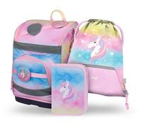 Baagl Juego de 3 mochilas escolares para niños y niñas (mochila escolar Zippy para primer grado, estuche para lápices, bolsa de gimnasio), mochila escolar con correa para el pecho, cinturón de cintura