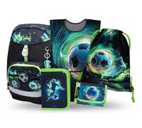 Baagl Juego de 5 mochilas escolares para niños Airy Plus para 1ª clase, estuche, bolsa de gimnasio, delantal, bolsa de pecho, mochila escolar ergonómica, 25 l, fútbol, L, Ultraligero