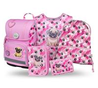 Baagl Juego de 5 mochilas escolares para niños y niñas (mochila escolar Ergo para 1ª clase, estuche, bolsa de gimnasio, delantal, bolsa de pecho), mochila escolar ergonómica, 19 l, Patines