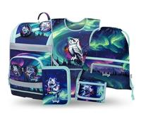 Baagl Juego de 5 Mochilas Escolares para niños y niñas (Mochila Escolar Zippy para 1ª Clase, Estuche, Bolsa de Gimnasio, Delantal, Bolsa de Pecho), Mochila Escolar ergonómica, 21 l, Aurora