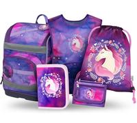 Baagl Juego de 5 mochilas escolares para niños y niñas (mochila escolar Zippy para 1ª clase, estuche, bolsa de gimnasio, delantal, bolsa de pecho), mochila escolar ergonómica, 21 l, caballo
