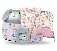 Baagl Juego de 5 mochilas escolares para niños y niñas (mochila escolar Zippy para 1ª clase, estuche, bolsa de gimnasio, delantal, bolsa de pecho), mochila escolar ergonómica, 18 l, Bunny, Mittelgroße