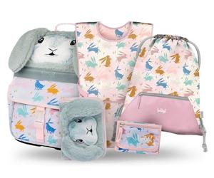 Baagl Juego de 5 mochilas escolares para niños y niñas (mochila escolar Zippy para 1ª clase, estuche, bolsa de gimnasio, delantal, bolsa de pecho), mochila escolar ergonómica, 18 l, Bunny, Mittelgroße