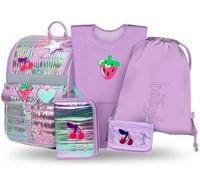 Baagl Juego de 5 mochilas escolares para niños y niñas (mochila escolar Zippy para primer grado, estuche, bolsa de gimnasio, delantal, bolsa para el cuello), mochila escolar ergonómica, 18 L, Lavender