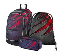 Baagl Juego de Mochila Escolar de 3 Piezas, Mochila Escolar para Escuela Primaria, Mochila con Correa para el Pecho, Mochila Ergonómica Volcano 3, Juego de Mochila Escolar