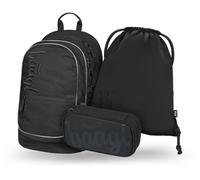 Baagl Juego de mochila escolar de 3 piezas, mochila escolar para escuela primaria, mochila escolar primaria, mochila con correa para el pecho, mochila ergonómica, Uni Black, Juego de mochila escolar