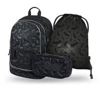 Baagl Juego de mochila escolar de 3 piezas, mochila escolar para escuela primaria, mochila escolar primaria, mochila con correa para el pecho, mochila ergonómica, Batman Negro, Juego de mochila