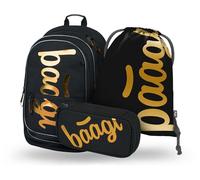 Baagl Juego de mochila escolar de 3 piezas, mochila escolar para escuela primaria, mochila escolar primaria, mochila con correa para el pecho, mochila ergonómica, bronce metálico, Juego de mochila
