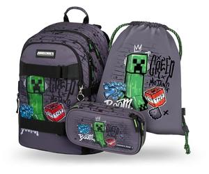 Baagl Juego de Mochila Escolar de 3 Piezas para niños y niñas, de 3er Grado, Mochila Escolar de Primaria con Correa para el Pecho, Mochila Escolar ergonómica, Minecraft, 29 x 43 x 20 cm
