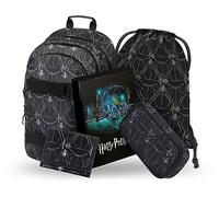 Baagl Juego de mochila escolar para niña, 5 piezas, mochila escolar a partir de 3ª clase, mochila escolar con correa para el pecho, mochila ergonómica, Harry Potter Deathly Hallows, Juego de mochila