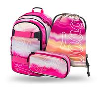 Baagl Juego de mochila escolar para niñas, 3 piezas, mochila escolar a partir de 3ª clase, mochila primaria con correa para el pecho, Skate Pink Stripes, Set de mochila escolar