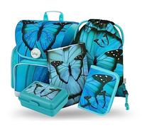 Baagl Juego de mochila escolar para niño (5 piezas, mochila escolar Ergo a partir de 1ª clase, mochila ergonómica para escuela primaria con correa para el pecho), mariposa, S
