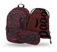 Baagl Juego de mochila escolar para niños, 3 piezas, mochila escolar para primaria, mochila escolar primaria, mochila con correa para el pecho, mochila ergonómica (polígono rojo), Red Polygon,