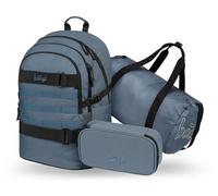 Baagl Juego de mochila escolar para niños de 3 piezas (mochila de monopatín, estuche, bolsa de deporte), mochila escolar a partir de 3ª clase, mochila escolar primaria con correa para el pecho