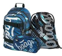 Baagl Juego de Mochila Escolar para Niños de 3 Piezas, Mochila Escolar con Correa para el Pecho, Mochila Ergonómica (Estructuras de Patines)