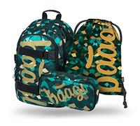 Baagl Juego de mochila escolar para niños y niñas, 3 piezas, mochila escolar a partir de 3ª clase, mochila escolar con correa para el pecho, mochila ergonómica (Skate Polygon), Skate Polygon