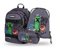 Baagl Juego de mochila escolar para niños y niñas, 3 piezas, mochila escolar a partir de 3ª clase, mochila escolar con correa para el pecho, mochila ergonómica, Minecraft