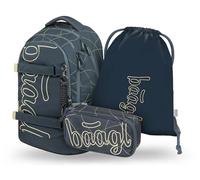 Baagl Juego de mochila escolar para niños y niñas, adolescentes, 3 piezas, mochila de skate Max, mochila escolar a partir de 3ª clase, mochila escolar con correa para el pecho, mochila ergonómica para