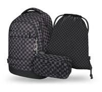 Baagl Juego de mochila escolar para niños y niñas y adolescentes, 5 piezas, (mochila skate max, estuche, bolsa de deporte, riñonera), mochila escolar ergonómica, 30 l, Ska Grey, Mochila escolar
