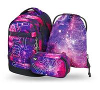 Baagl Juego de mochila escolar para niños y niñas y adolescentes, 5 piezas, (mochila skate max, estuche, bolsa de deporte, riñonera), mochila escolar ergonómica, 30 l, Galaxia, large, Mochila escolar