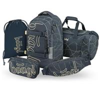 Baagl Juego de mochila escolar para niños y niñas y adolescentes, 5 piezas, (mochila skate max, estuche, bolsa de deporte, riñonera), mochila escolar ergonómica, 30 l, Ola, Mittelgröße, Juego de