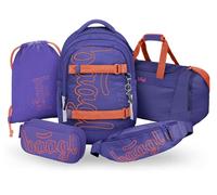 Baagl Juego de mochila escolar para niños y niñas y adolescentes, 5 piezas, (mochila skate max, estuche, bolsa de deporte, riñonera), mochila escolar ergonómica, 30 l, naranja, Mittelgröße, Juego de