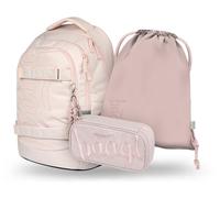 Baagl Juego de mochila escolar para niños y niñas y adolescentes, 5 piezas, (mochila skate max, estuche, bolsa de deporte, riñonera), mochila escolar ergonómica, 30 l, Creamy.
