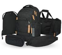 Baagl Juego de mochila escolar para niños y niñas y adolescentes, 5 piezas, (mochila skate max, estuche, bolsa de deporte, riñonera), mochila escolar ergonómica, 30 l, Darkness, L