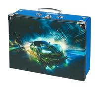 Baagl Maletín Infantil para Juguetes y Suministros Escolares, de Cartón Plegable con Mango de Metal, Coche