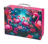 Baagl Maletín Infantil para Juguetes y Suministros Escolares, de Cartón, Plegable Con Mango de Metal, Flamingos, 26