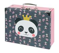Baagl Maletín Infantil para Juguetes y Suministros Escolares, de Cartón Plegable Con Mango de Metal, Panda, 32.5 x