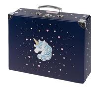 Baagl Maletín infantil para juguetes y suministros escolares, maletín de cartón, maletín de juguete, maletín de juego, maletín plegable para niños, maletín plegable con mango de metal, Unicorn Gold