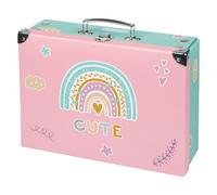 Baagl Maletín infantil para juguetes y suministros escolares, maletín de cartón, maletín de juguete, maletín de juego, maletín plegable para niños, maletín plegable con mango de metal, arcoiris, 26 x