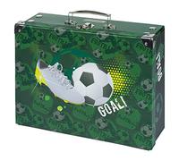 Baagl Maletín infantil para juguetes y suministros escolares, maletín de cartón, maletín de juguete, maletín de juego, maletín plegable para niños, maletín plegable con mango de metal, Fútbol, 32,5 x