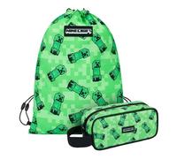 Baagl Minecraft - Estuche y bolsa de deporte (2 piezas, para niños y niñas, estuche escolar, bolsa de gimnasio, estuche para lápices, bolsa de zapatos, estuche para adolescentes y niños), Creeper,