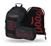Baagl Mochila escolar para niña, 3 piezas, mochila escolar a partir de 3 clases, mochila escolar primaria con correa para el pecho, mochila ergonómica, Skate Red, S