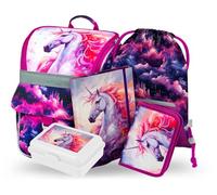 Baagl Mochila escolar para niña, 5 piezas, Zippy, mochila escolar a partir de 1ª clase, mochila escolar con correa para el pecho, mochila escolar ergonómica, Unicornio Real, Einheitsgröße