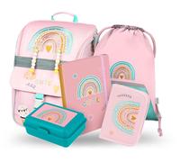 Baagl Mochila escolar para niña, 5 piezas, Zippy, mochila escolar a partir de 1ª clase, mochila escolar con correa para el pecho, mochila escolar ergonómica, Arco Iris Rosa, Einheitsgröße