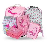 Baagl Mochila escolar para niña, 5 piezas, Zippy, mochila escolar a partir de 1ª clase, mochila escolar con correa para el pecho, mochila escolar ergonómica, Flamingo.