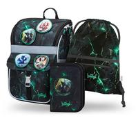 Baagl Mochila escolar para niños y niñas, 3 piezas, mochila escolar Zippy para 1ª clase, mochila escolar primaria con correa para el pecho, mochila escolar ergonómica, Dragón., De tamaño mediano